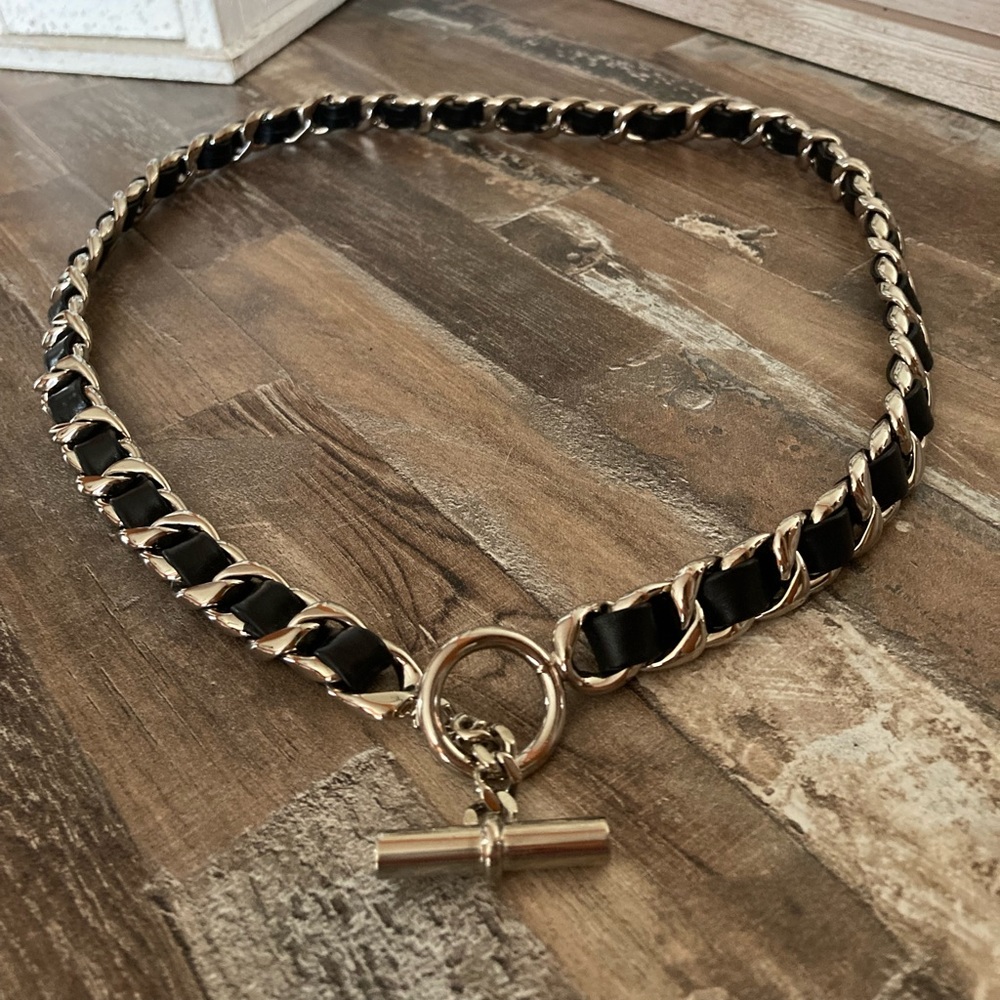 Ralph Lauren Black Leather Silver Chain Belt